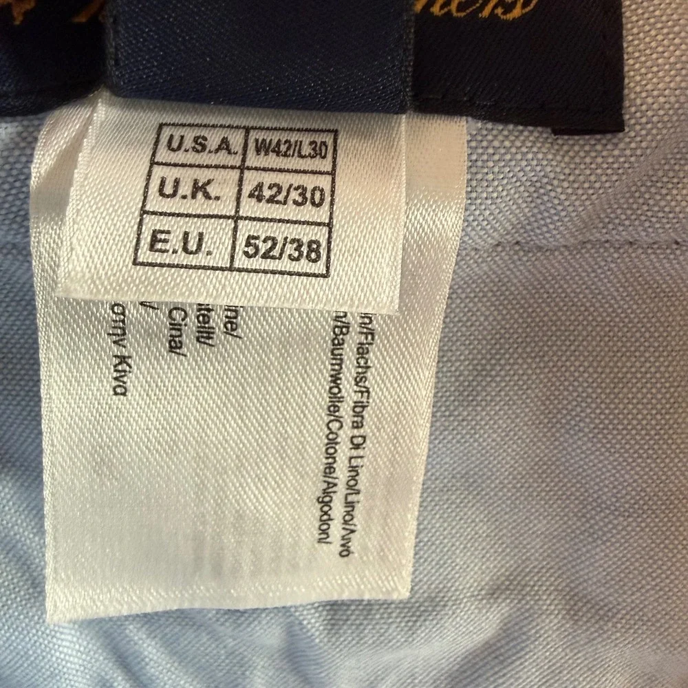Brooks Brothers Milano Pants 42x30 Tan Linen Cotton Blend Flat Front Trousers